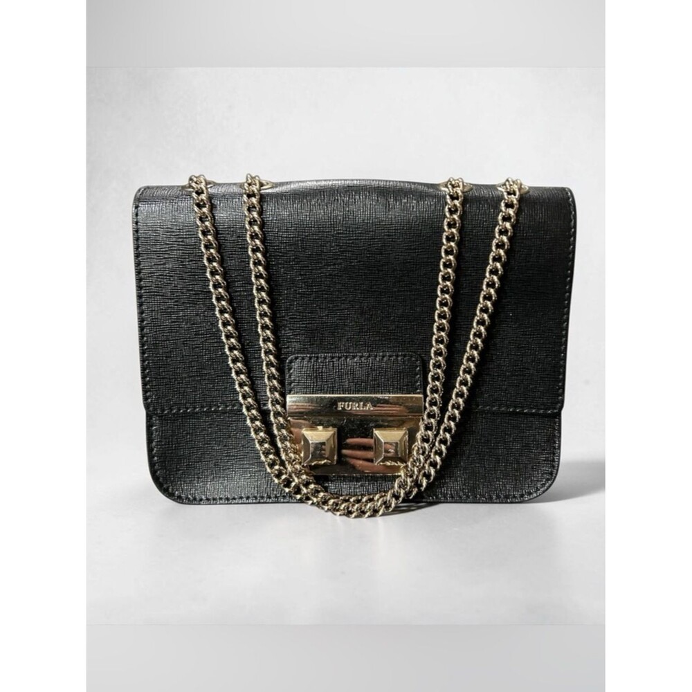 FURLA Bella Mini Crossbody Shoulder Handbag Black Saffiano Leather LIKE NEW